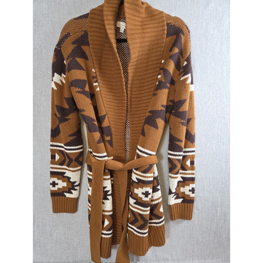 LUCKY BRAND S Aztec Pattern Knitted Sweater Cardigan Coat Belted Boho Western